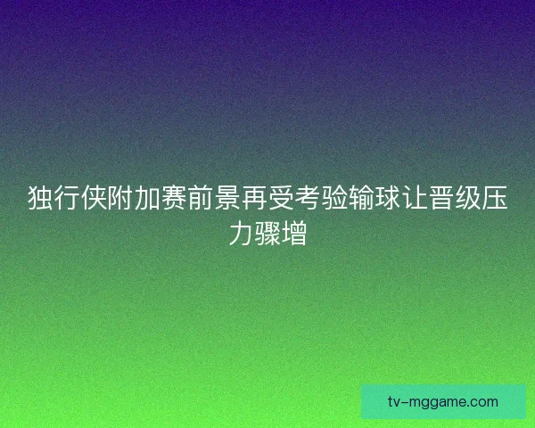 独行侠附加赛前景再受考验输球让晋级压力骤增